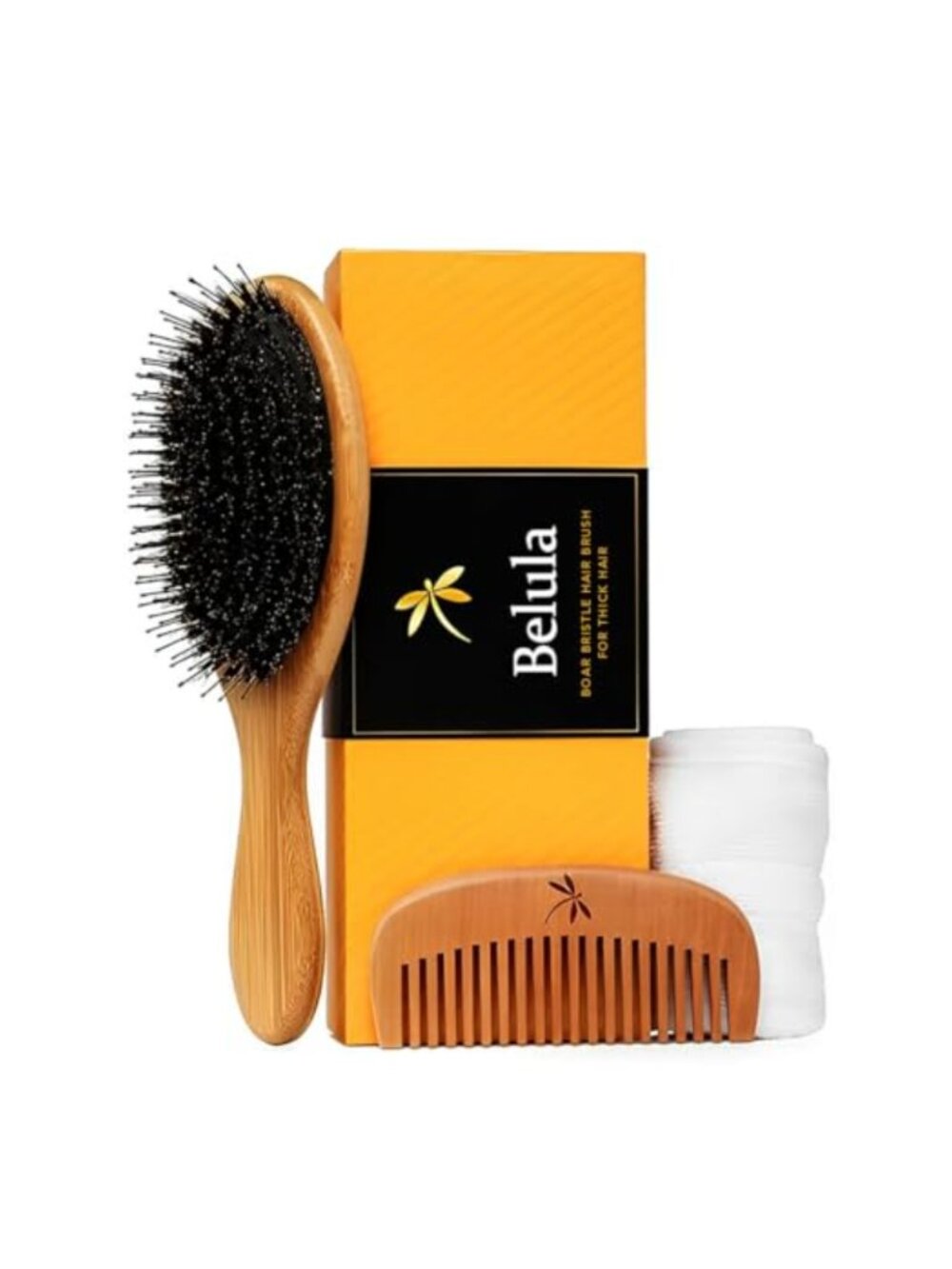 Boar Bristle Nylon Pin Hair Brush Set Wood Comb Headband Travel Bag Detangling
